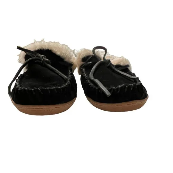 NWOT J Crew Style K4997 Black Faux Sherpa Indoor Outdoor Slippers Sz 7 - Picture 2 of 7